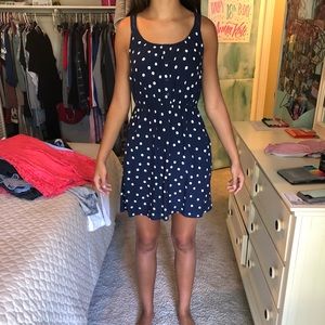 blue pocka dott dress